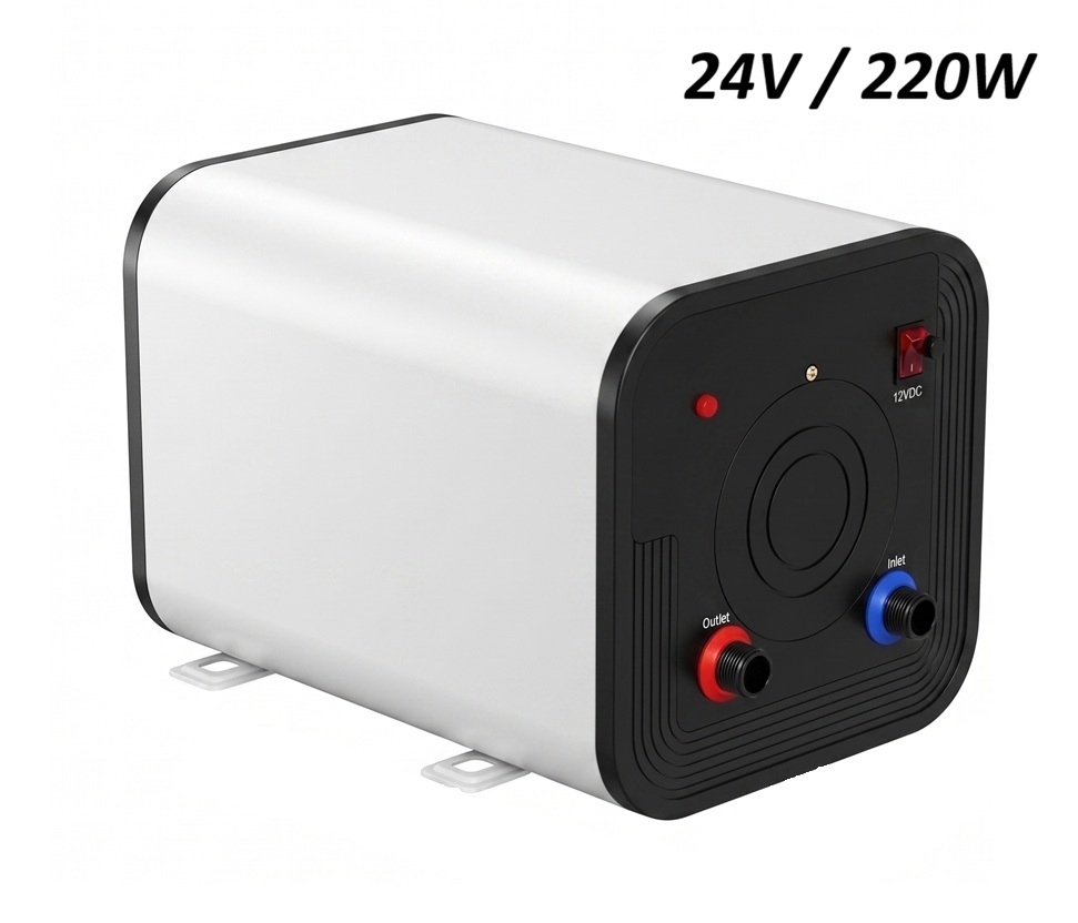 Elektrický nerezový bojler 10L pro kamiony, karavany, lodě s napětím 24V/220W (10A)