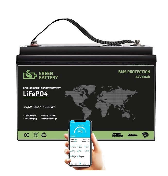 Baterie LiFePO4 25,6V (24V) 60Ah, 1540Wh, Lithium-železo-fosfátová baterie, bluetooth smart BMS