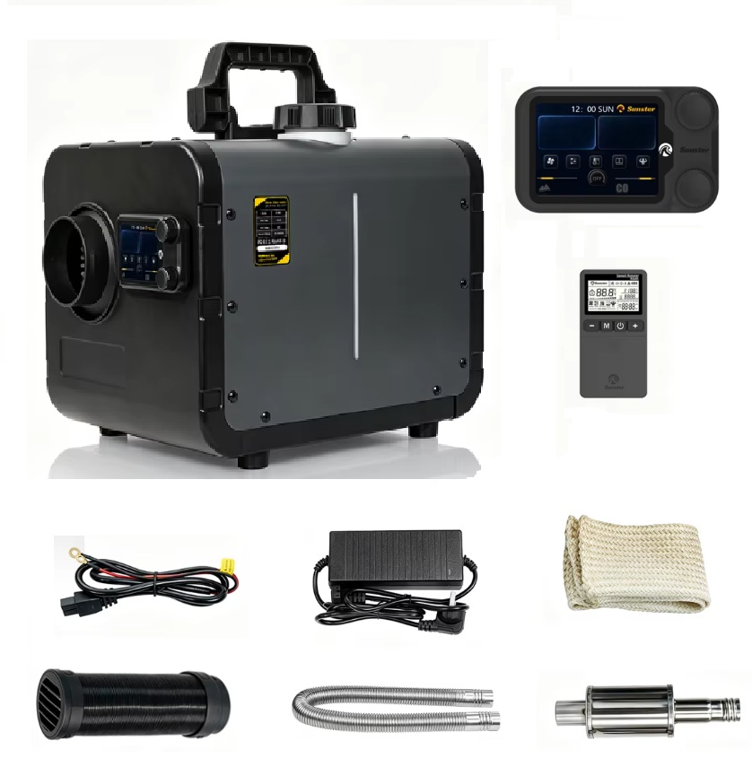 XL-AIRD V49 Nezávislé topení 8kW - přenosné, černý LCD ovladač, 1 výduch, tiché čerpadlo, bluetooth aplikace, wifi vzdálené ovládání, 12V, 24V a 230V
