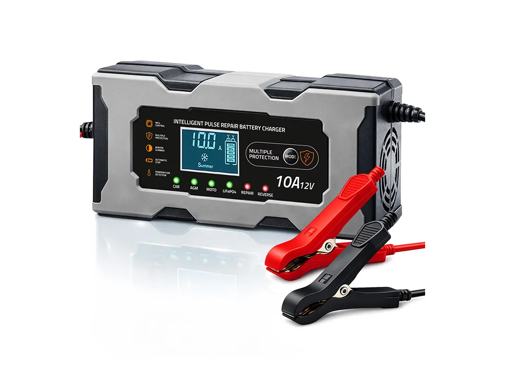 Nabíječka mikroprocesor 10A 12V PB/GEL/MOTO/AGM/LiFePO4 LCD displej, šedo-černá