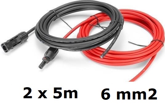 Solární kabel prodlužovací, 6mm2, červený+černý s konektory MC4, 5m