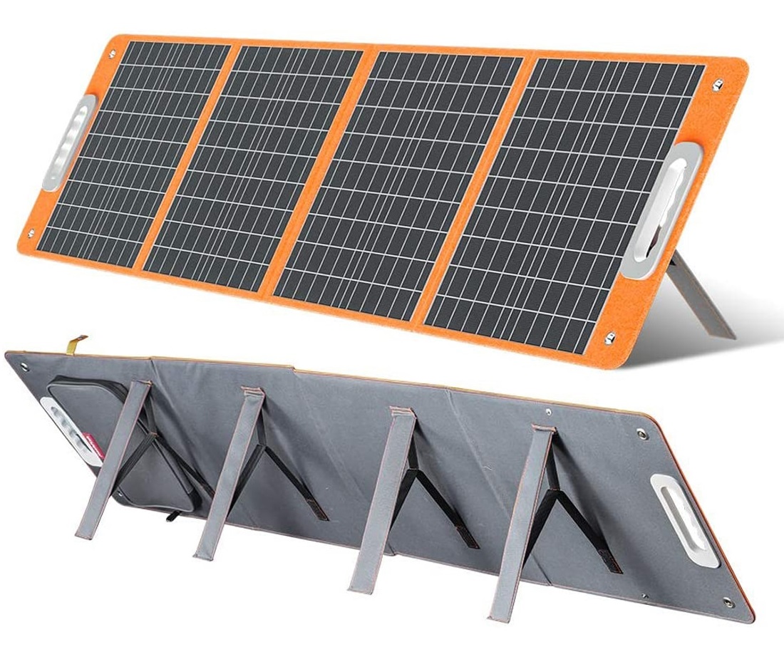 Přenosný solární panel 100Wp, 18 V, s integrovanými podpěrami (4x)