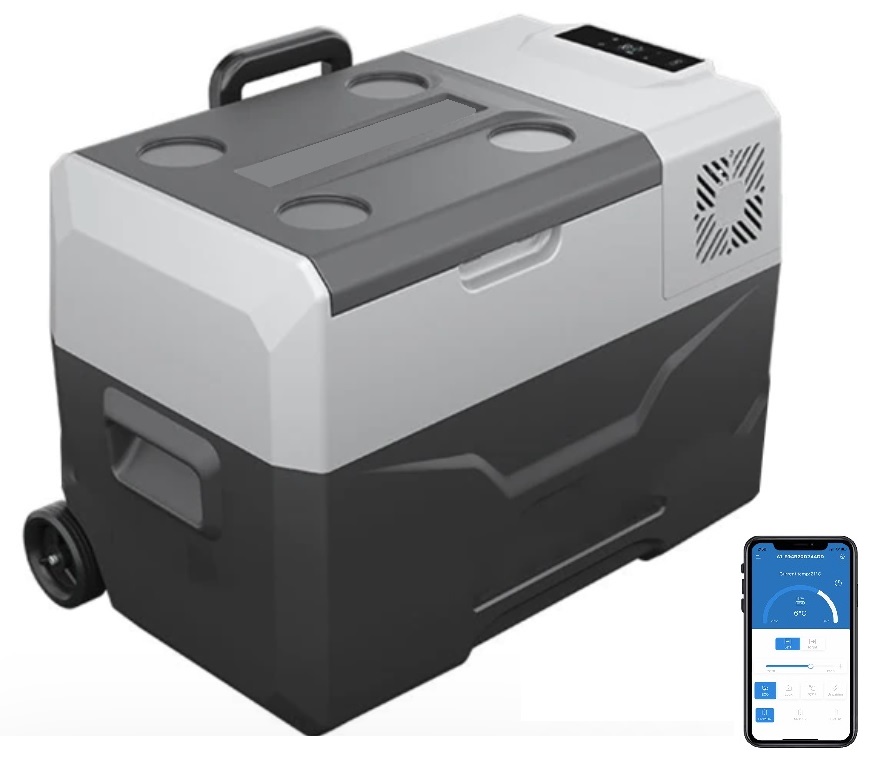 Autochladnička kompresorová, autolednice, objem 40l, napájení 12V, 24V nebo 230V, LCD displej, bluetooth aplikace, s kolečky pro snadný přesun