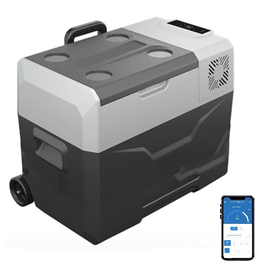 Autochladnička kompresorová, autolednice, objem 50l, napájení 12V, 24V nebo 230V, LCD displej, bluetooth aplikace, s kolečky pro snadný přesun