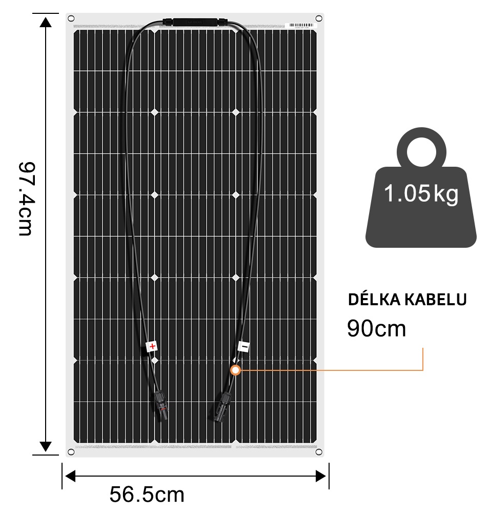 Flexibilní solární panely 200Wp (2 panely 100w), 18V, 5A, 975x565mm
