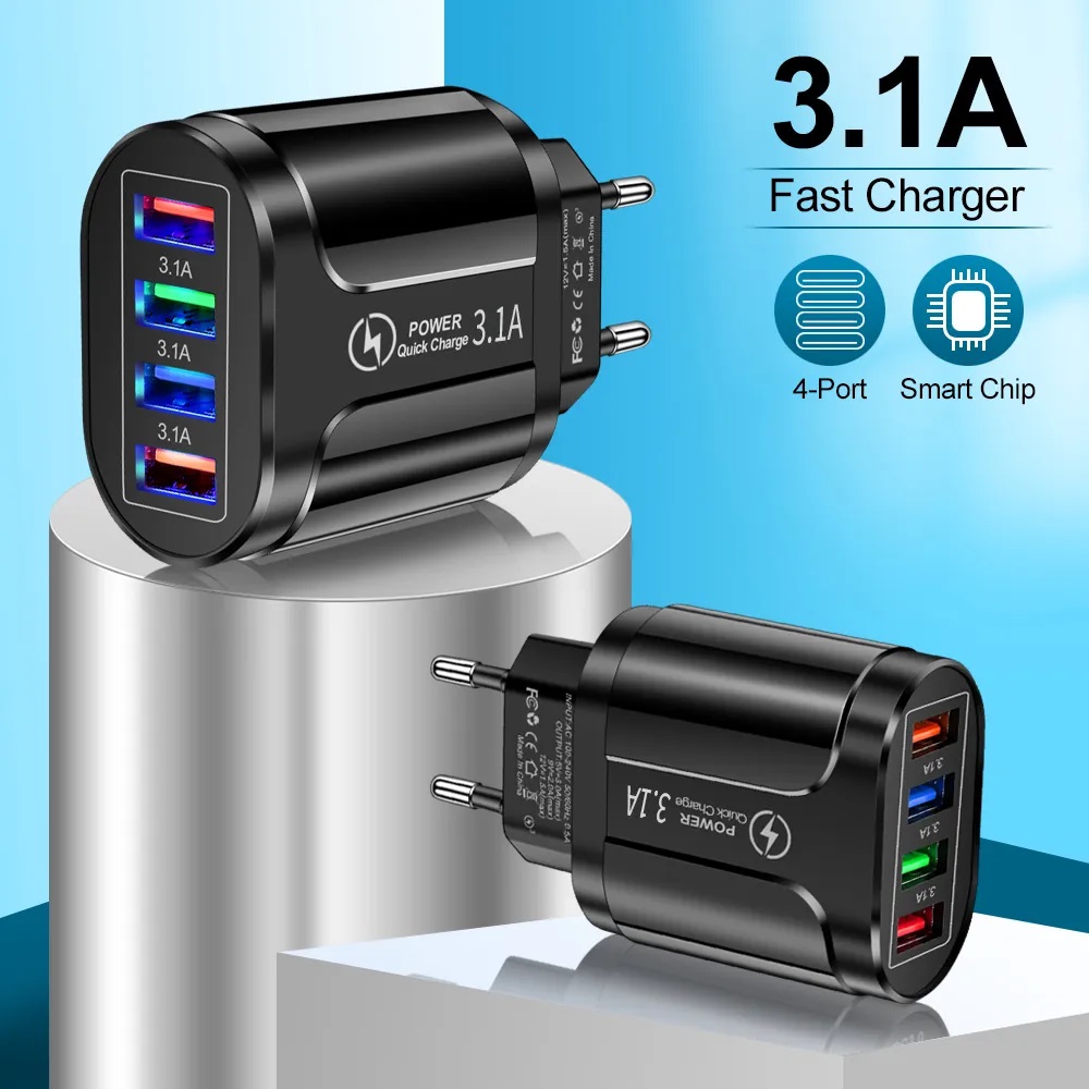 USB nabíječka 4x port QC3.0 rychlé nabíjení, 230V