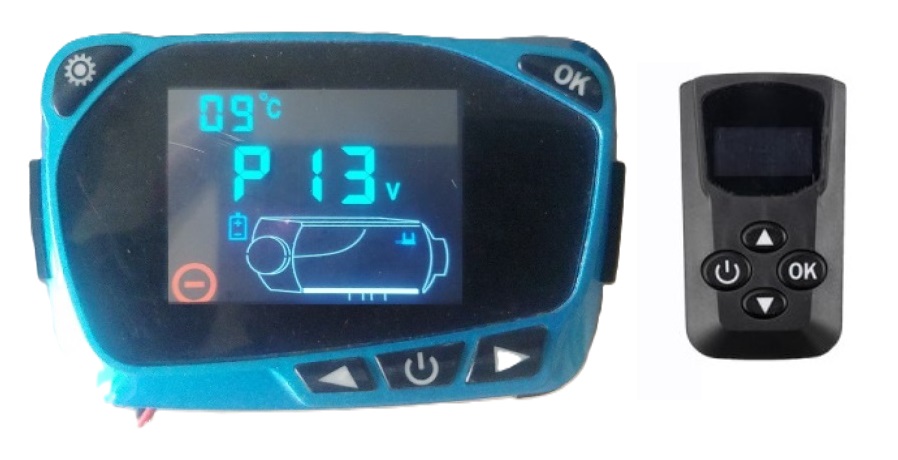 XL-AIRDD Ovládací panel k nezávislému topení barva černá, včetně dálkového ovladače, displej s modrými čísly, modrý