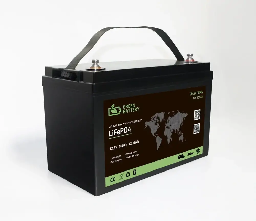 Baterie LiFePO4 12,8V 100Ah, 1280Wh, bluetooth smart BMS, včetně nabíječky 7A, Lithium-železo-fosfátová baterie