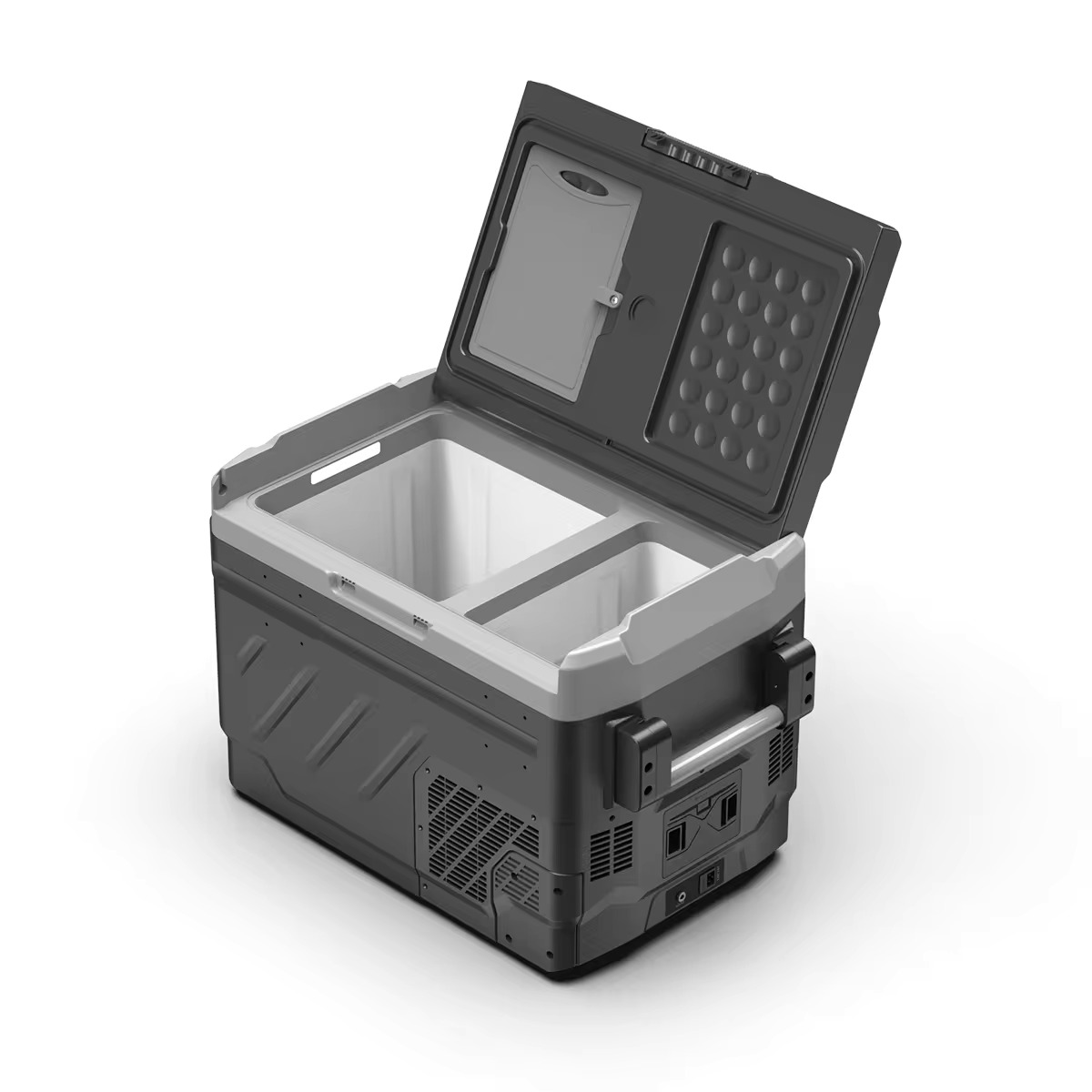 Autochladnička kompresorová dvouzonová, autolednice, objem 40l, napájení 12V, 24V nebo 230V, LCD displej, bluetooth aplikace, šedá