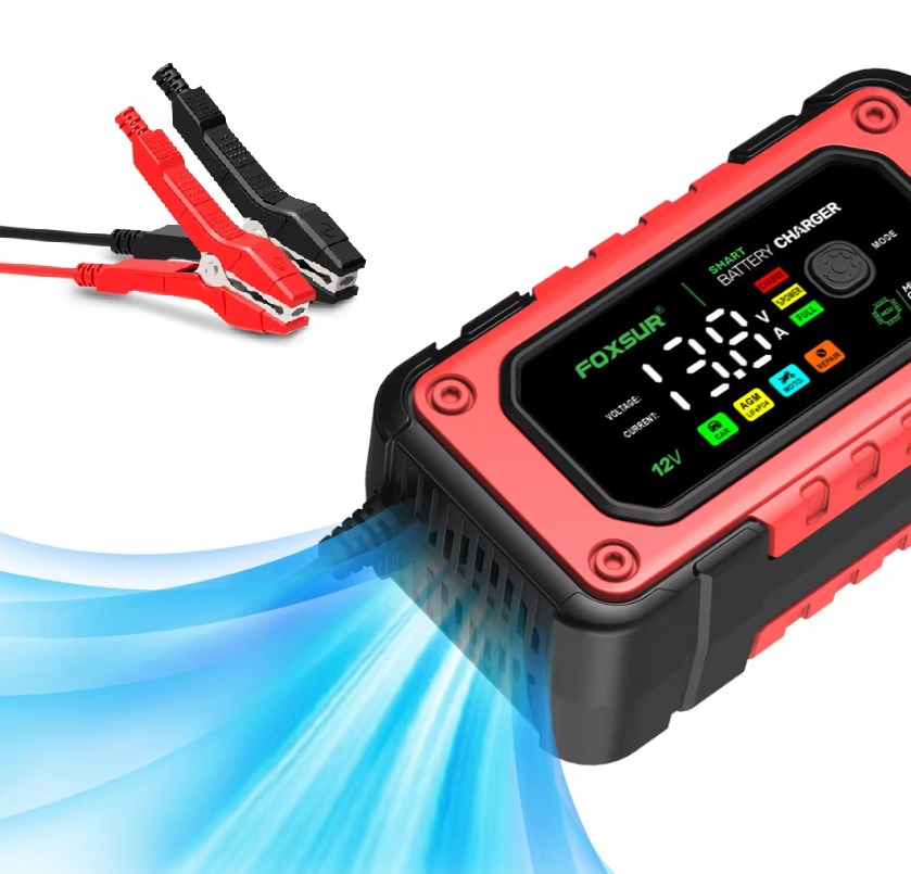 Nabíječka mikroprocesor 7A 12V PB/GEL/AGM/LiFePO4 LCD displej, černo-červená, max. kapacita 150Ah