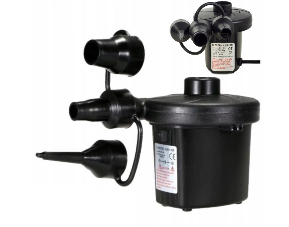 Elektrická pumpa 230V a 12V pro nafukování různých předmětů, výkon 50W, 3 redukce