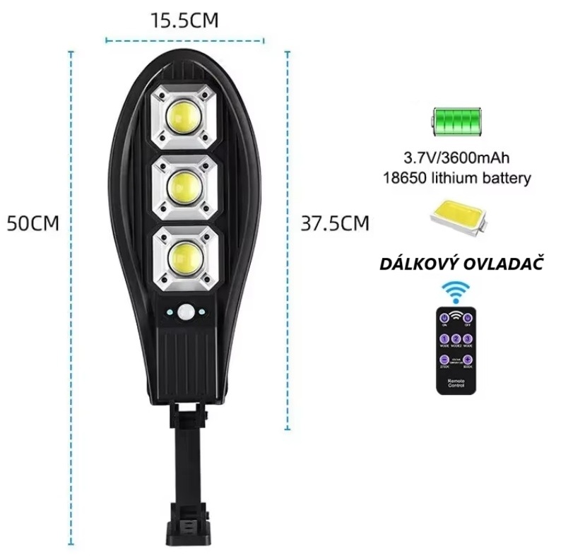 Venkovní solární LED světlo s pohybovým senzorem 300W, baterie 3700mAh