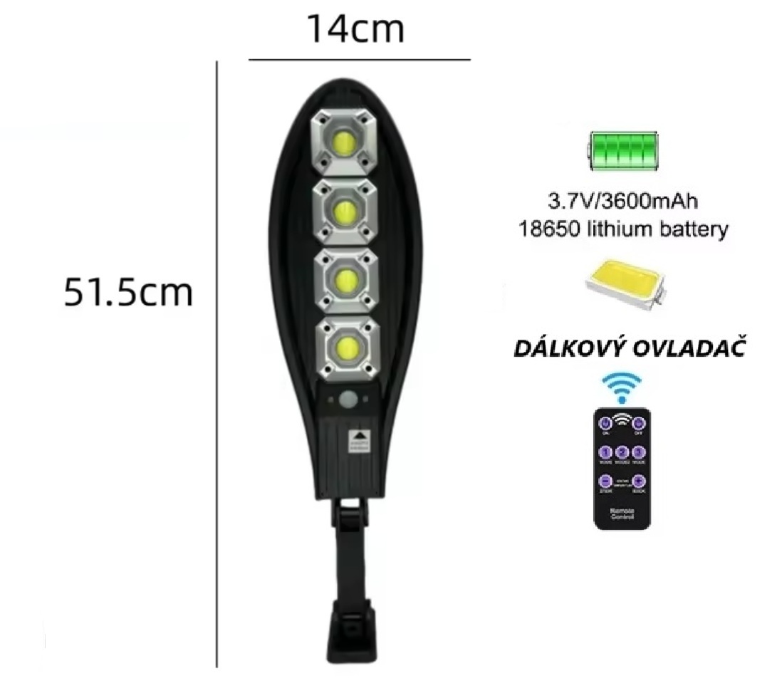 Venkovní solární LED světlo s pohybovým senzorem 400W, baterie 3700mAh