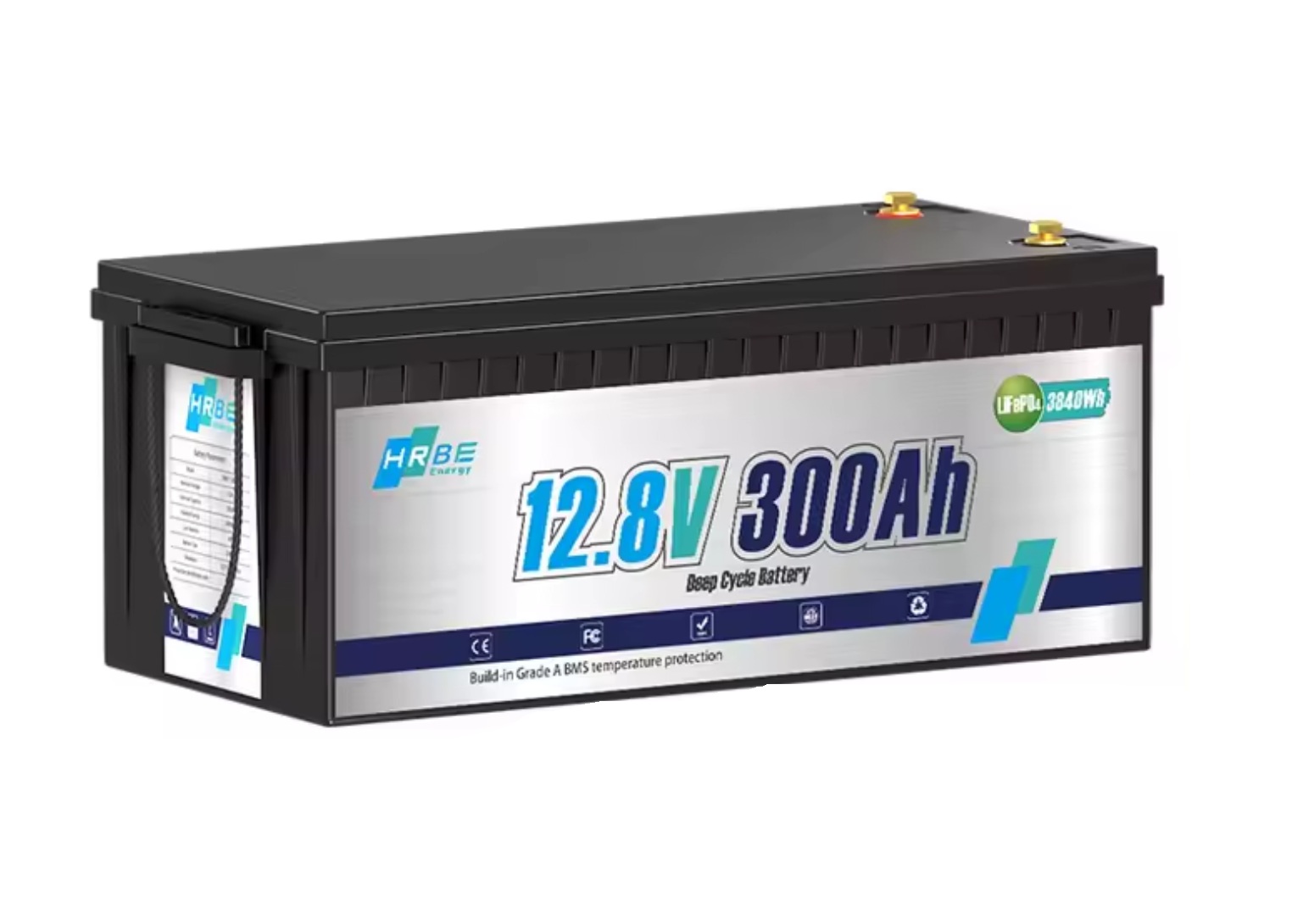 Baterie LiFePO4 12,8V 300Ah, 3840Wh, BMS, Lithium-železo-fosfátová baterie, délka 522mm, nabíječka 7A součástí balení