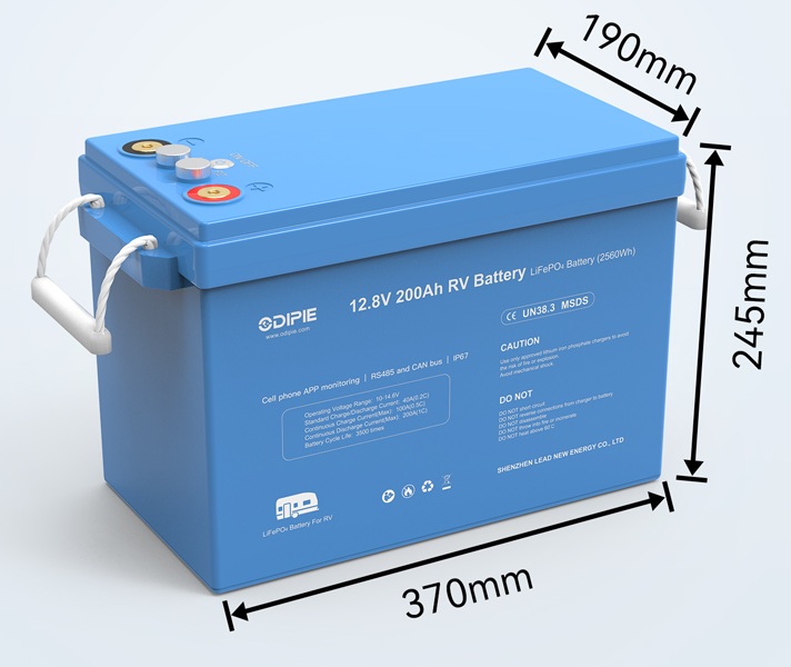 Baterie LiFePO4 12,8V 200Ah, 2560Wh, bluetooth smart BMS, IP67, možnost propojení s Victron Cerbo GX, CAN/RS485 com port, Lithium-železo-fosfátová baterie