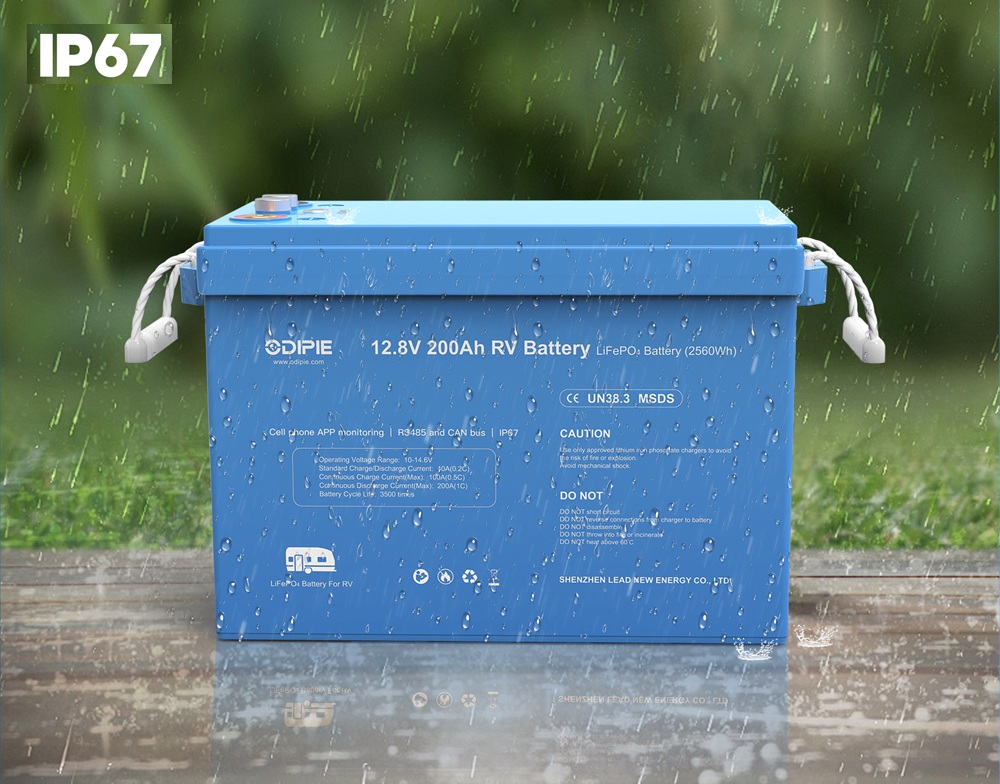 Baterie LiFePO4 12,8V 200Ah, 2560Wh, bluetooth smart BMS, funkce ohřevu, IP67, možnost propojení s Victron Cerbo CAN/RS485 com port, Lithium-železo-fosfátová baterie