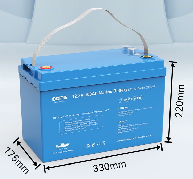 Baterie LiFePO4 12,8V 100Ah, 1280Wh, bluetooth smart BMS, IP67, možnost propojení s Victron Cerbo GX, CAN/RS485 com port, Lithium-železo-fosfátová baterie