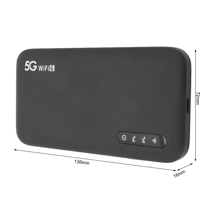 ROZBALENO - 5G Mobilní Wi-Fi modem, hotspot pro SIM kartu, WIFI6 2,4 a 5,8Ghz, baterie 6100mAh, pro 16 zařízení, černý