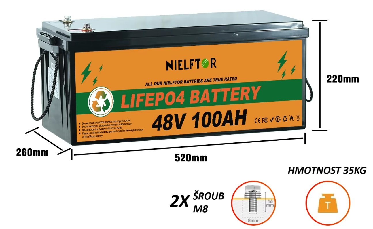 Baterie LiFePO4 48V (51,2V) 100Ah, 5120Wh, Lithium-železo-fosfátová baterie, smart BMS
