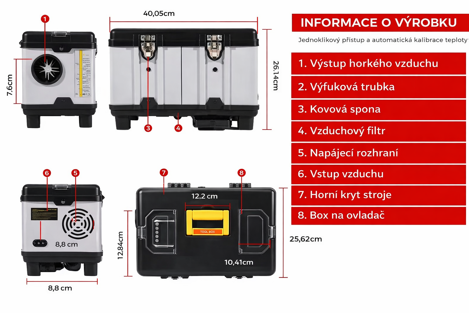 XL-AIRD V45 Nezávislé topení 8kW - přenosné, černý LCD ovladač, 1 výduch, tiché čerpadlo, bluetooth aplikace, připojení 12V, 24V a 230V