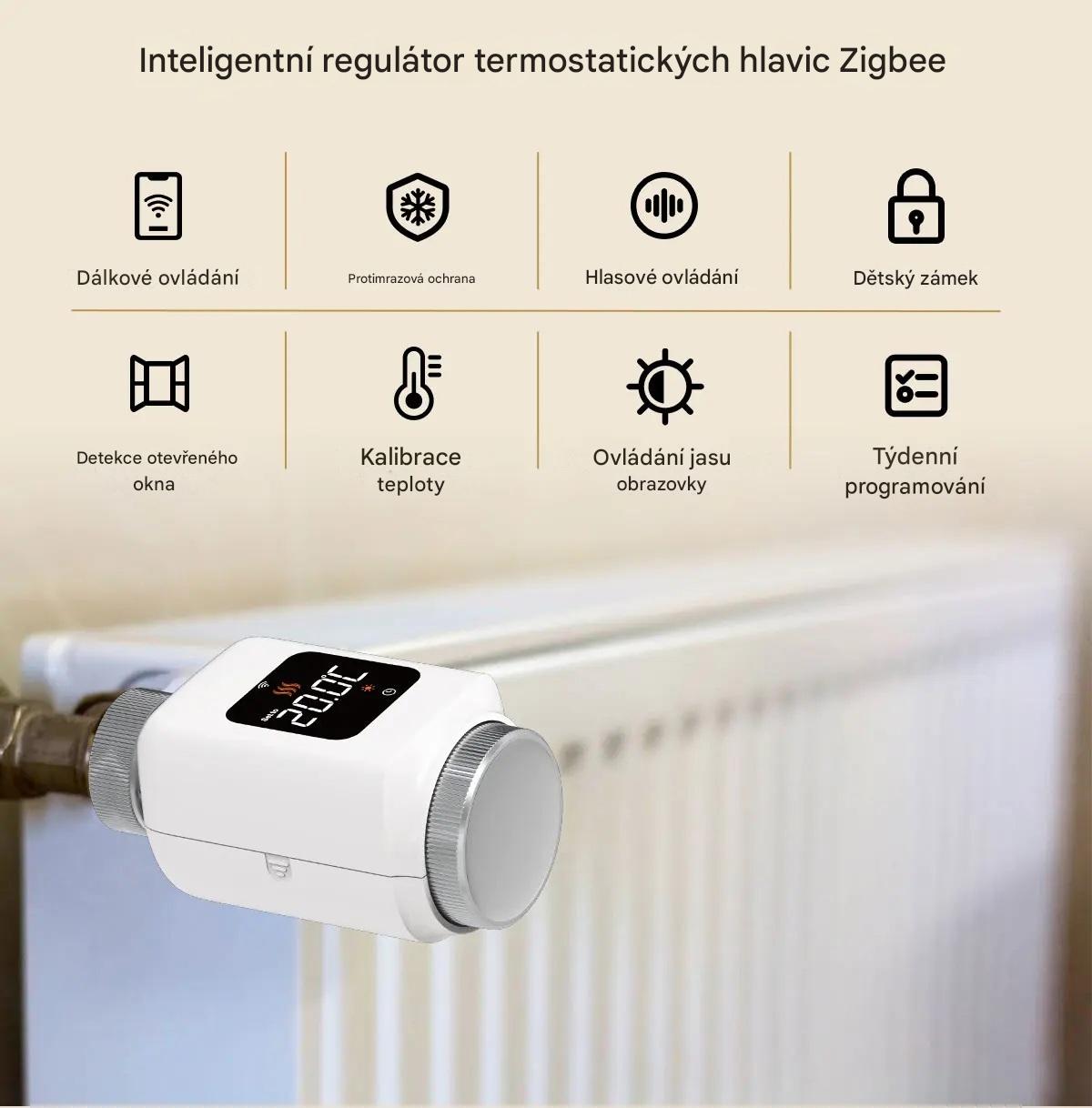 Chytrá termostatická hlavice Tuya Zigbee 3.0 – Wi-Fi regulátor topení pro Alexa a Google Home
