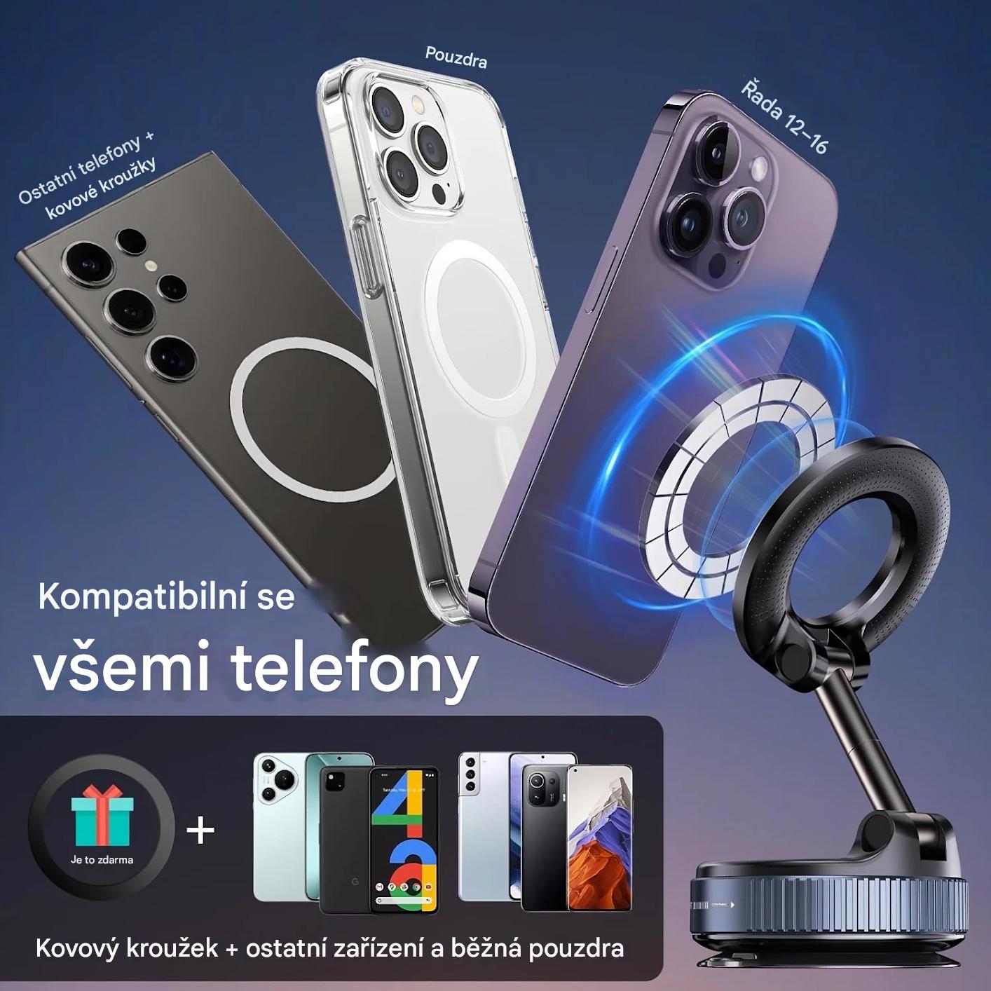Magnetický držák na mobil s přísavkou pro MagSafe – 360° otočný a skládací držák do auta