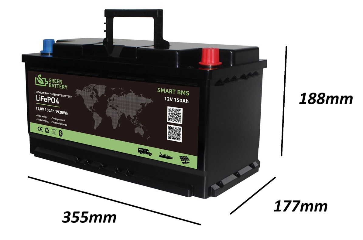 Baterie LiFePO4 12,8V 150Ah, 1920Wh, Lithium-železo-fosfátová baterie, smart BMS, s autokonektory