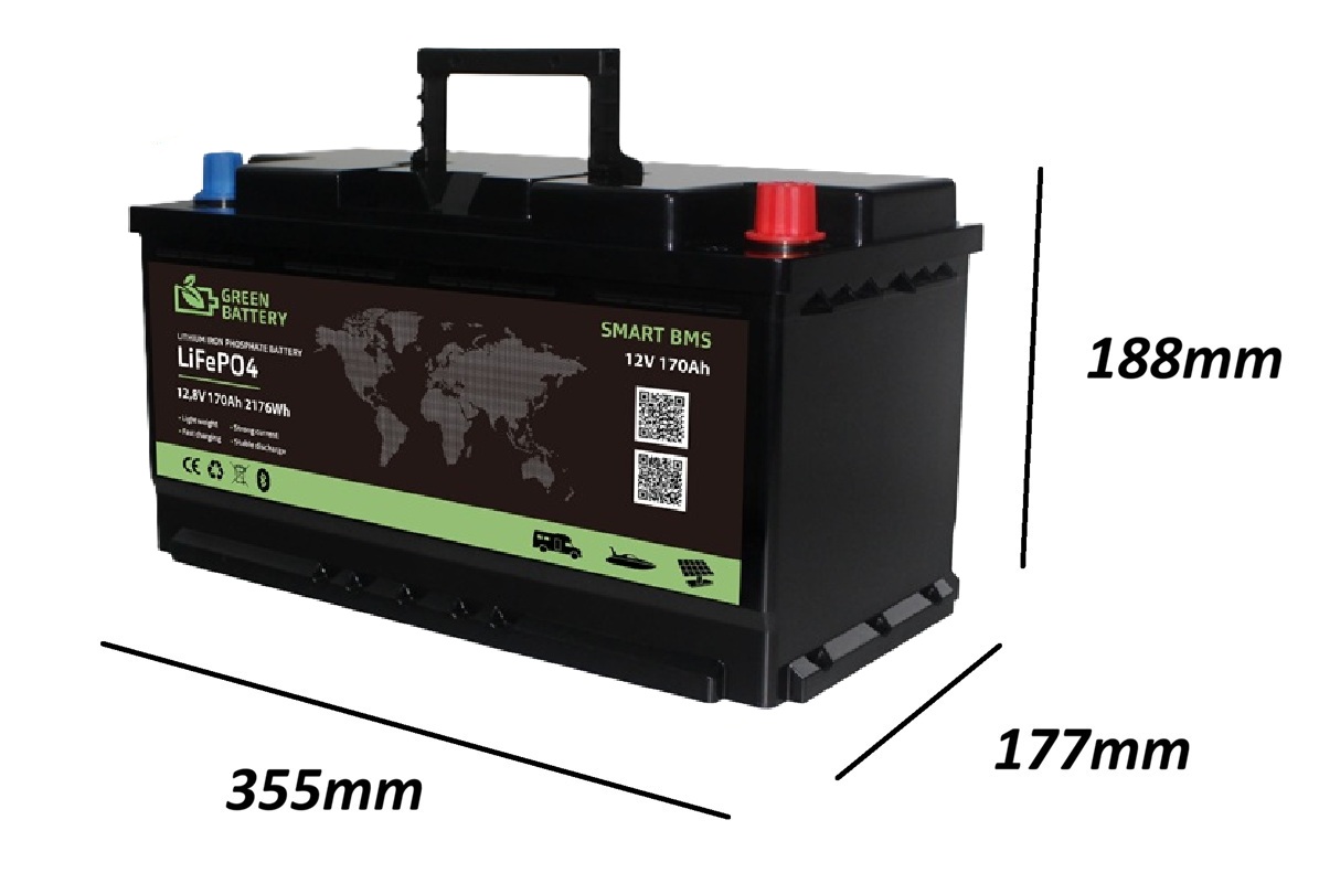 Baterie LiFePO4 12,8V 170Ah, 2176Wh, Lithium-železo-fosfátová baterie, smart BMS, s autokonektory
