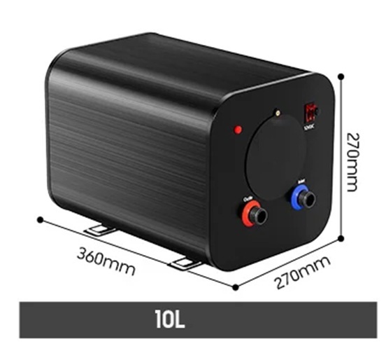 Elektrický nerezový bojler pro karavany 10 litrů s přepínatelným výkonem a napětím 12V/220W a 230V/1600W včetně vzdáleného displeje pro nastavení bojleru