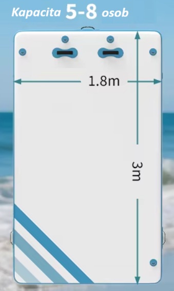 Nafukovací plovoucí molo / dok 300 x 180 cm s protiskluzovým povrchem, vysoká pevnost a nosnost, nafukovací ventil typu H-R (paddleboard)