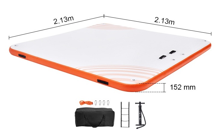Nafukovací plovoucí molo / dok 213 x 213 cm s protiskluzovým povrchem, vysoká pevnost a nosnost, nafukovací ventil typu H-R (paddleboard)