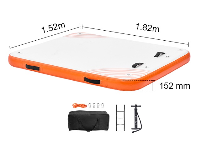Nafukovací plovoucí molo / dok 182 x 152 cm s protiskluzovým povrchem, vysoká pevnost a nosnost, nafukovací ventil typu H-R (paddleboard)