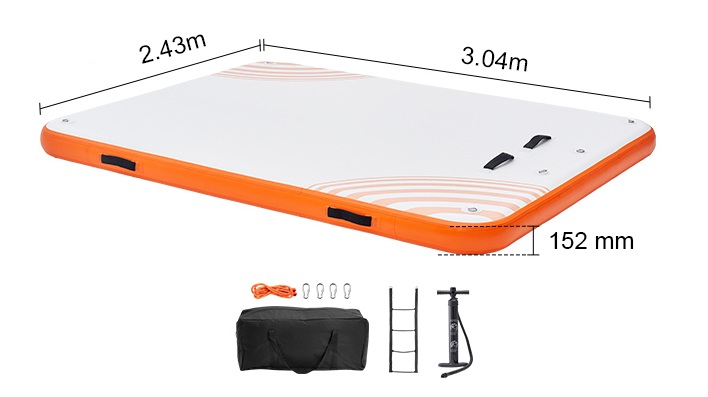 Nafukovací plovoucí molo / dok 304 x 243 cm s protiskluzovým povrchem, vysoká pevnost a nosnost, nafukovací ventil typu H-R (paddleboard)