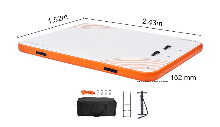 Nafukovací plovoucí molo / dok 243 x 152 cm s protiskluzovým povrchem, vysoká pevnost a nosnost, nafukovací ventil typu H-R (paddleboard)