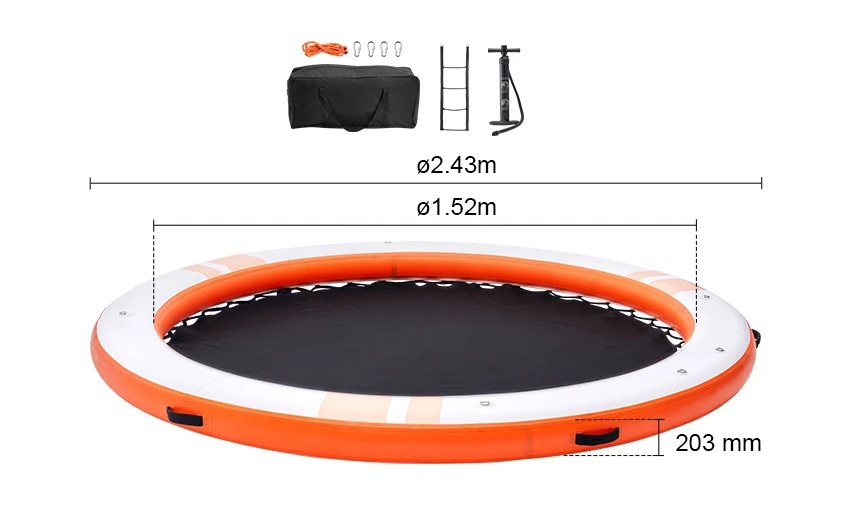 Nafukovací plovoucí molo / dok kruhový průměr 243 cm s protiskluzovým povrchem, vysoká pevnost a nosnost, nafukovací ventil typu H-R (paddleboard)