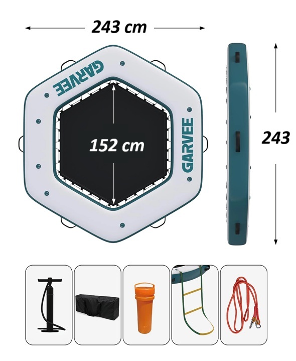 Nafukovací plovoucí molo / dok šestiúhelník 243 cm s protiskluzovým povrchem, vysoká pevnost a nosnost, nafukovací ventil typu H-R (paddleboard)