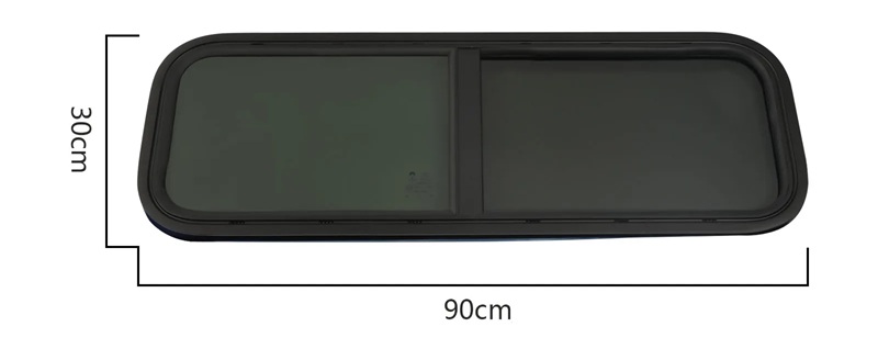 RV Camper Boční okno černé posuvné, moskytiéra a vnitřní rámeček, vnější barva černá, rozměr 900x300mm