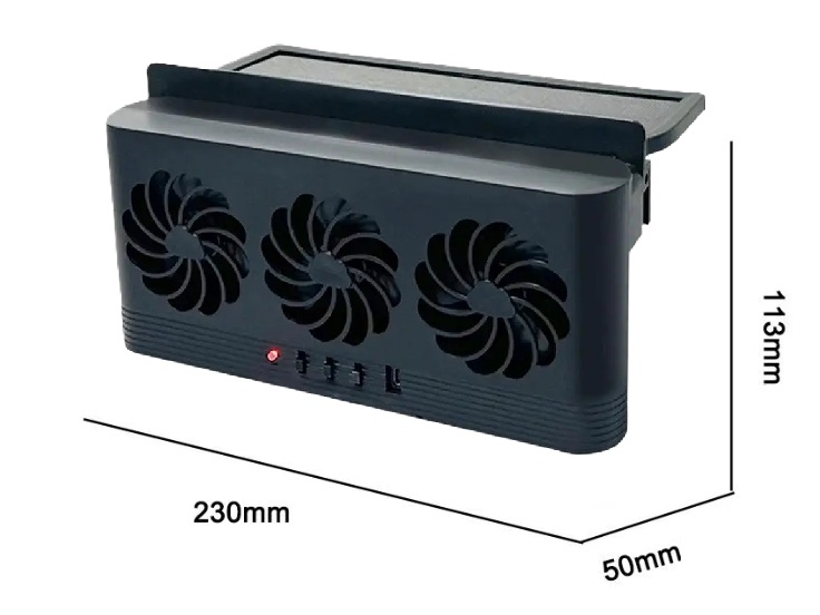 Trojitý solární ochlazovač interiéru vozu s hybridním USB napájením barva černá