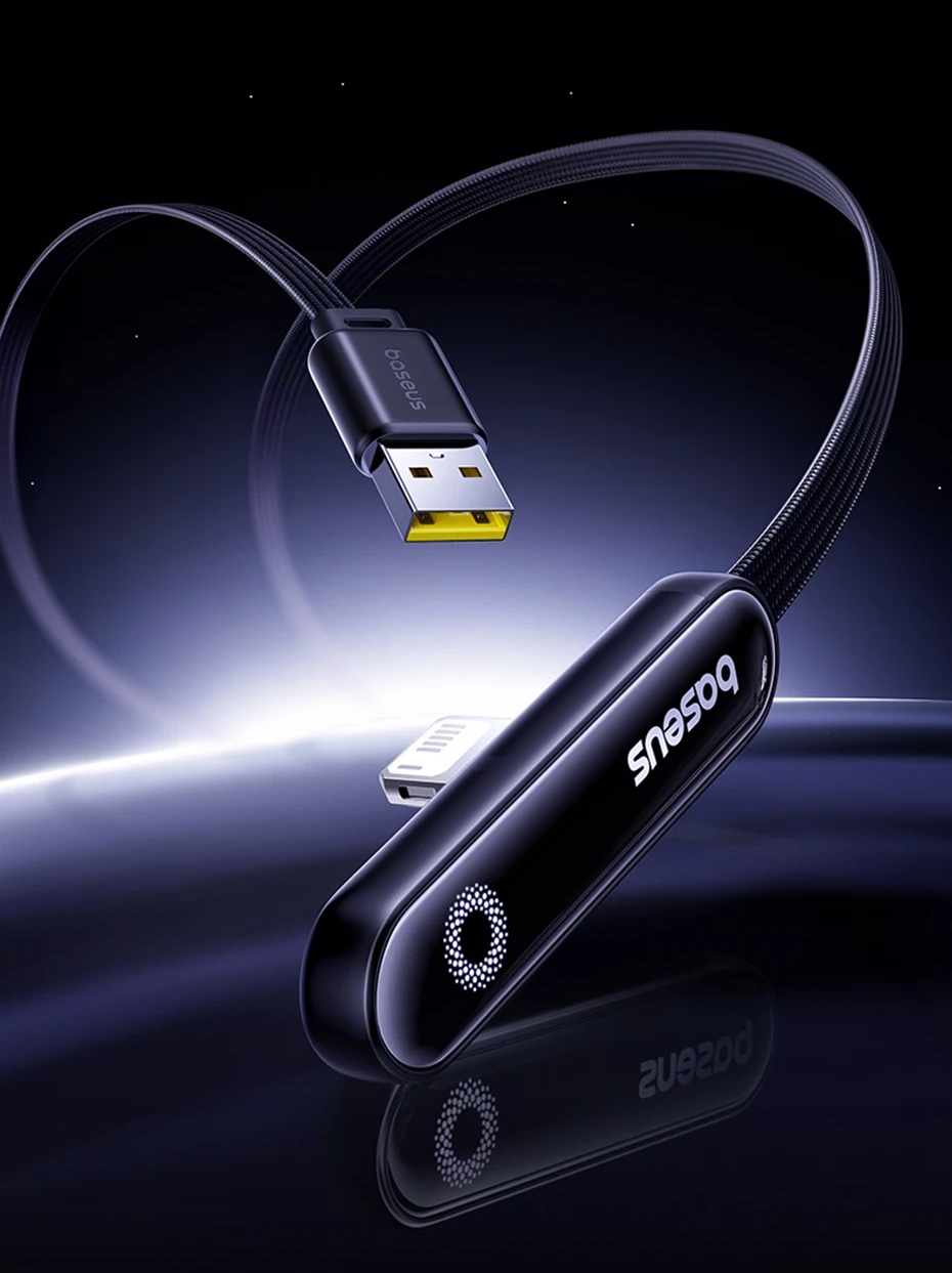 Zahnutý USB kabel 90° pro iPhone Baseus 1m s LED podsvícením