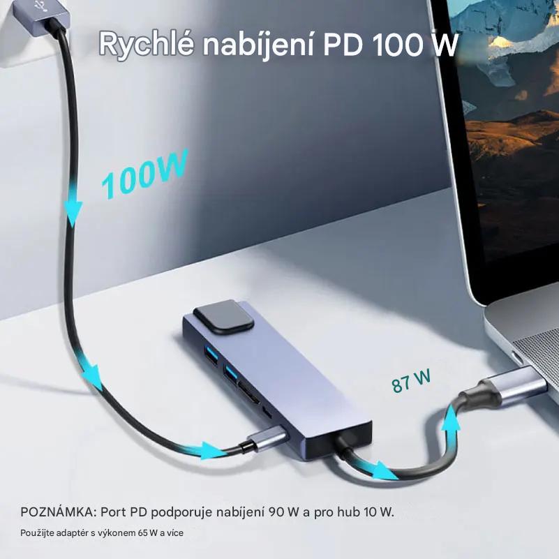 Multifunkční USB-C Hub 6-v-1 s RJ45 Ethernetem a 4K HDMI adaptém