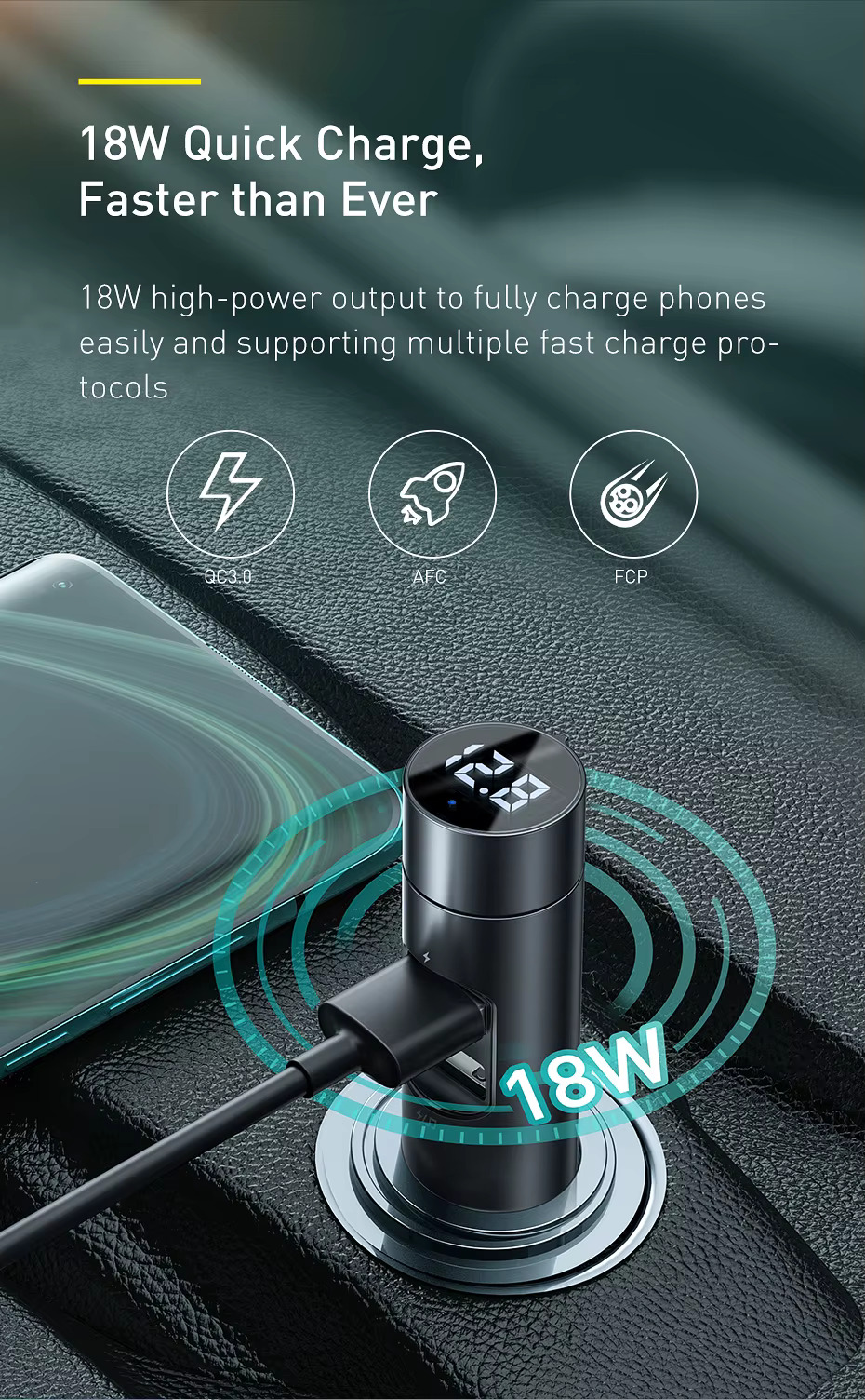 Kovový FM transmitter Baseus Energy Column s Quick Charge 3.0 – 18W