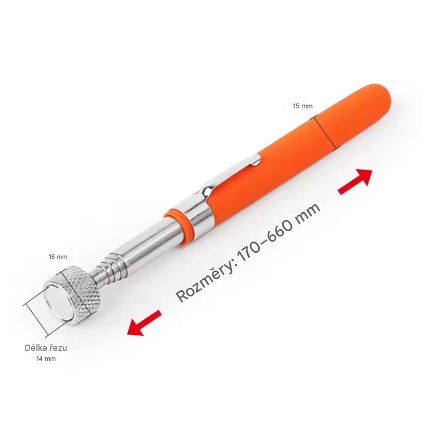 Oranžový teleskopický magnetický vytahovač s nosností 4,5 kg