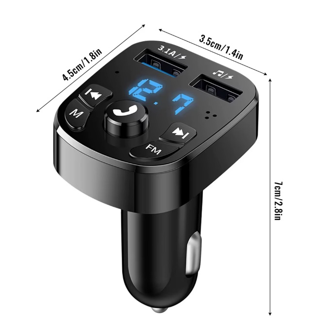 FM transmitter s USB nabíječkou do autozapalovače, Bluetooth 5.0