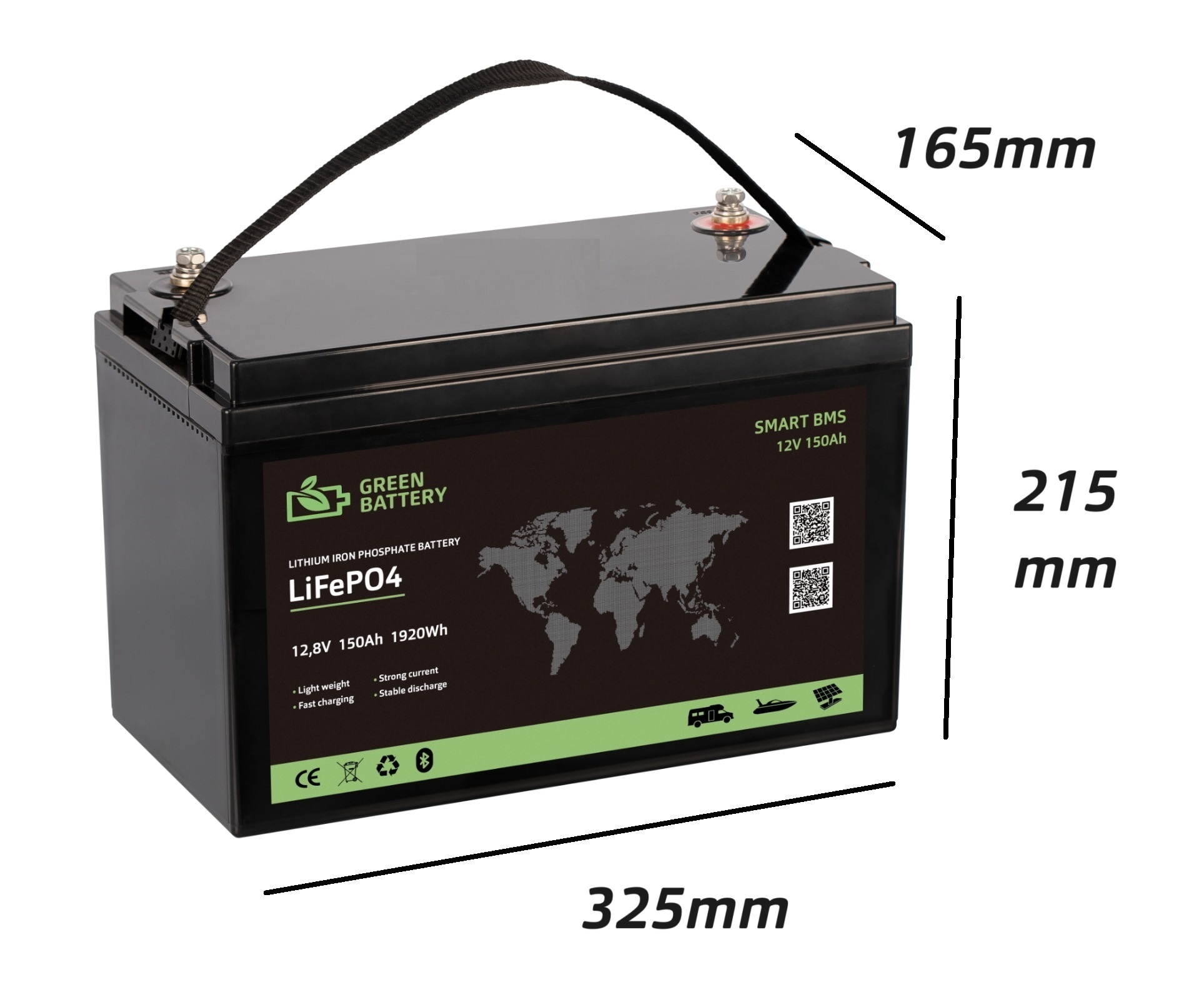 Baterie LiFePO4 12,8V 150Ah, 1920Wh, Lithium-železo-fosfátová baterie, BMS