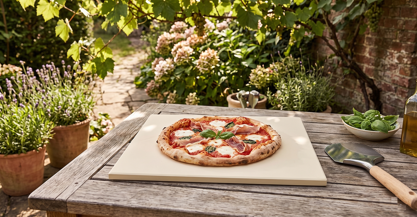Čtvercový kordieritový pizza kámen na zahradní gril i do domácí trouby 38 x 30cm
