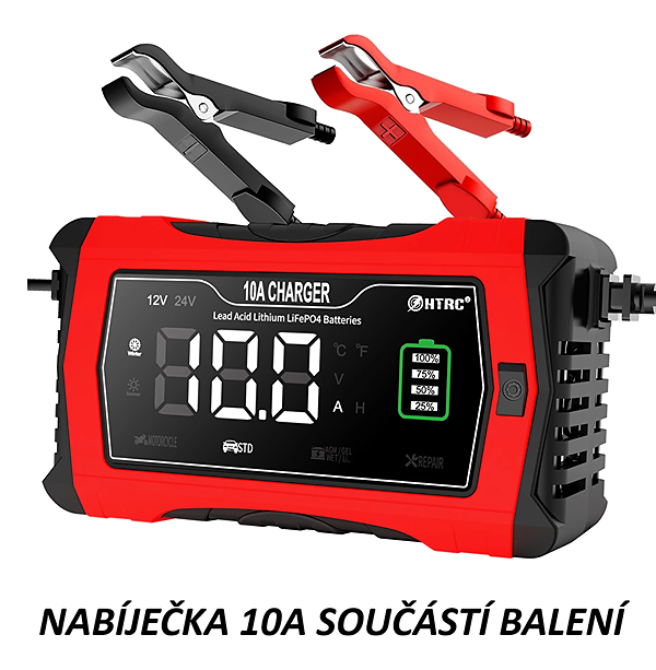 Baterie LiFePO4 12,8V 180Ah, 2300Wh, BMS, Lithium-železo-fosfátová baterie s displejem s nabíječkou 10A