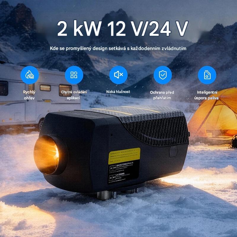 XL-AIRD Nezávislé topení 2kW včetně instalační sady, nová verze displeje, 1 výduch 60mm, 12V a 24V, Bluetooth aplikace