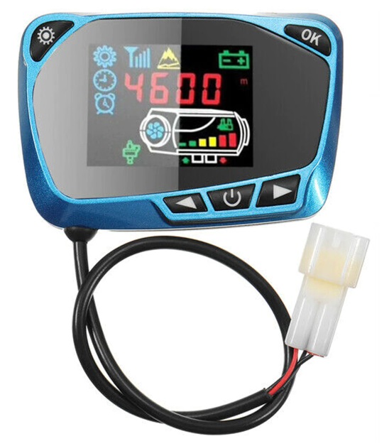 XL-AIRD Nezávislé topení 2kW včetně instalační sady, modrý LCD ovladač, 1 výduch, černé