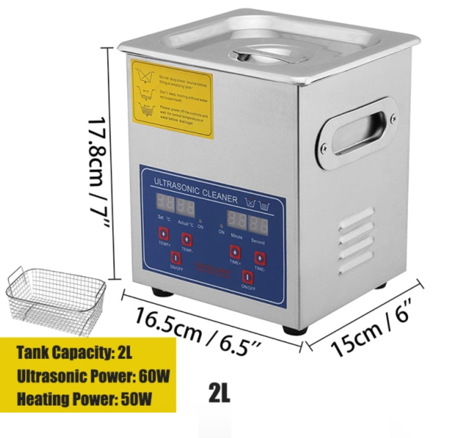 Ultrazvuková čistička s digitálním nastavením teploty a časovačem, objem nádrže 2 litry, 40 Khz
