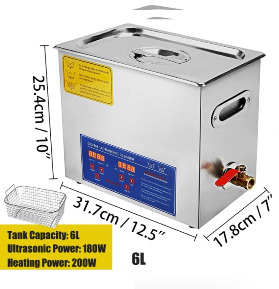 Ultrazvuková čistička s digitálním nastavením teploty a časovačem, objem nádrže 6 litrů, 40 Khz